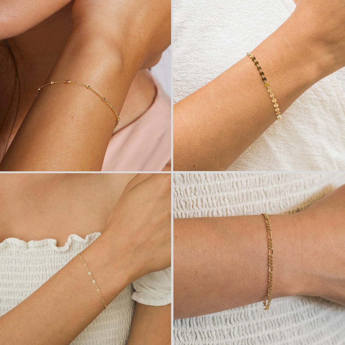 DEARMAY 14K Gold Plated Chain Bracelets for Women Gold Jewelry Set for Women Cuban Link Beaded Bracelets Figaro Paperclip Rope Herringbone Bracelet Pack Gifts