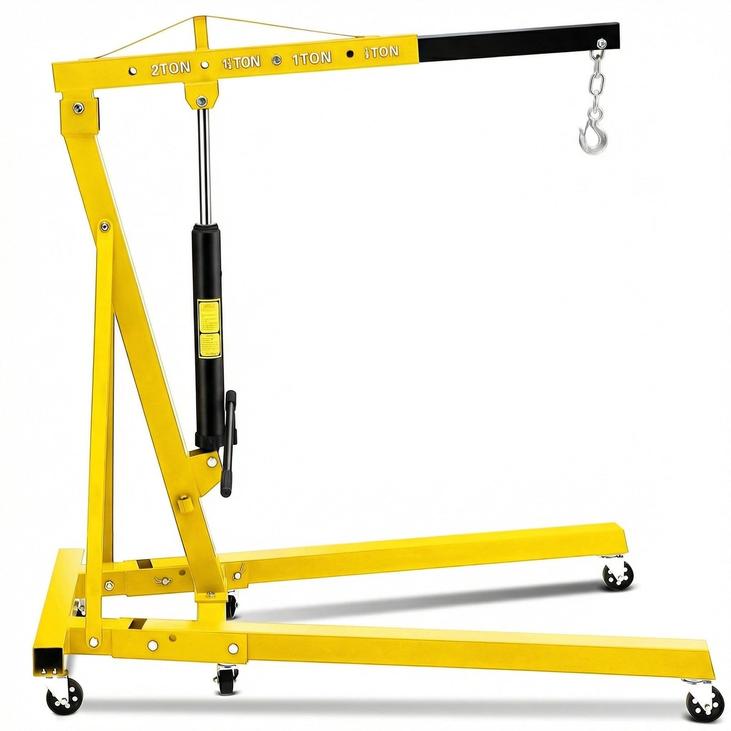 2-Ton Folding Hydraulic Engine Hoist, 4400 LBS Portable Engine Shop Crane with 6 Casters & Telescopic Boom, Foldable Cherry Picker Hoist Lift for Garage, Workshop, Warehouse, Heavy-Duty, Yellow