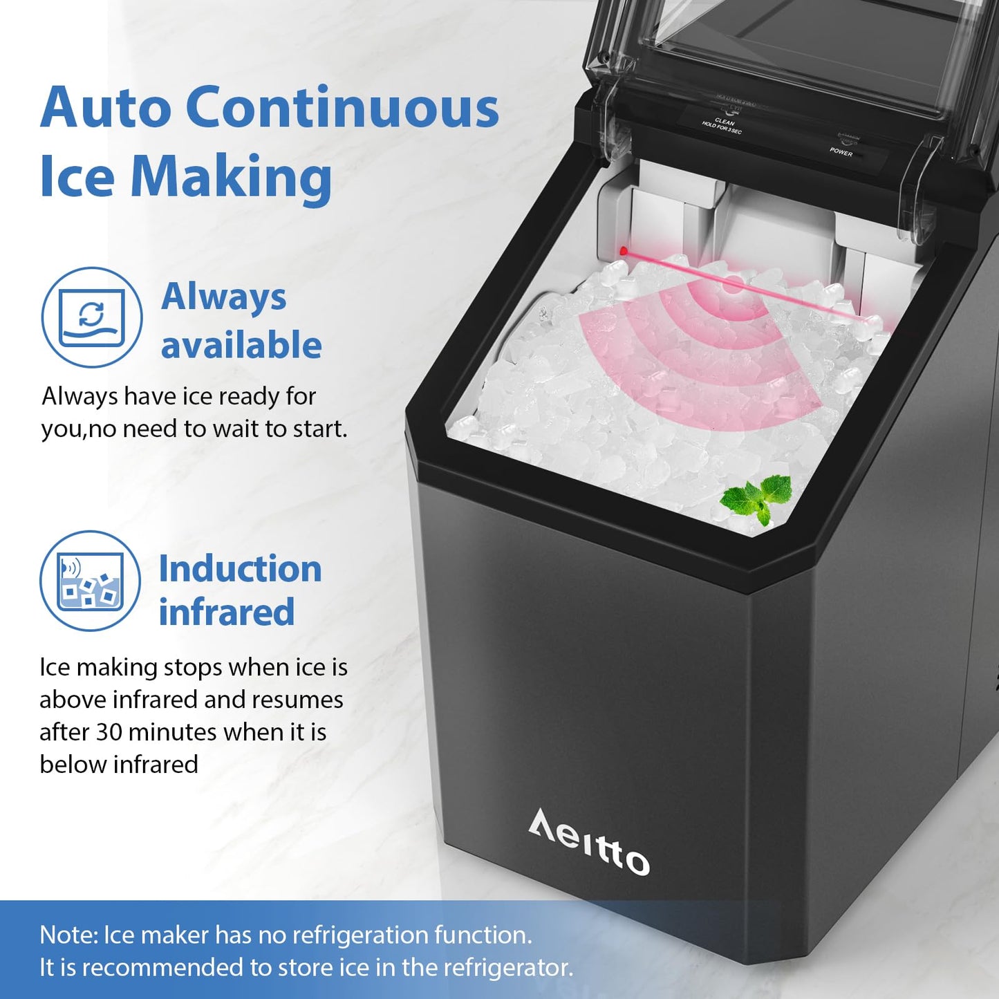 Aeitto Nugget Ice Maker Countertop, 55lbs/24H Ice Machine with 3.6L Water Tank&3.2Lbs Ice Basket, Self-Cleaning Pebble Ice Maker with Stainless Steel Housing for Home Office and Party, Black