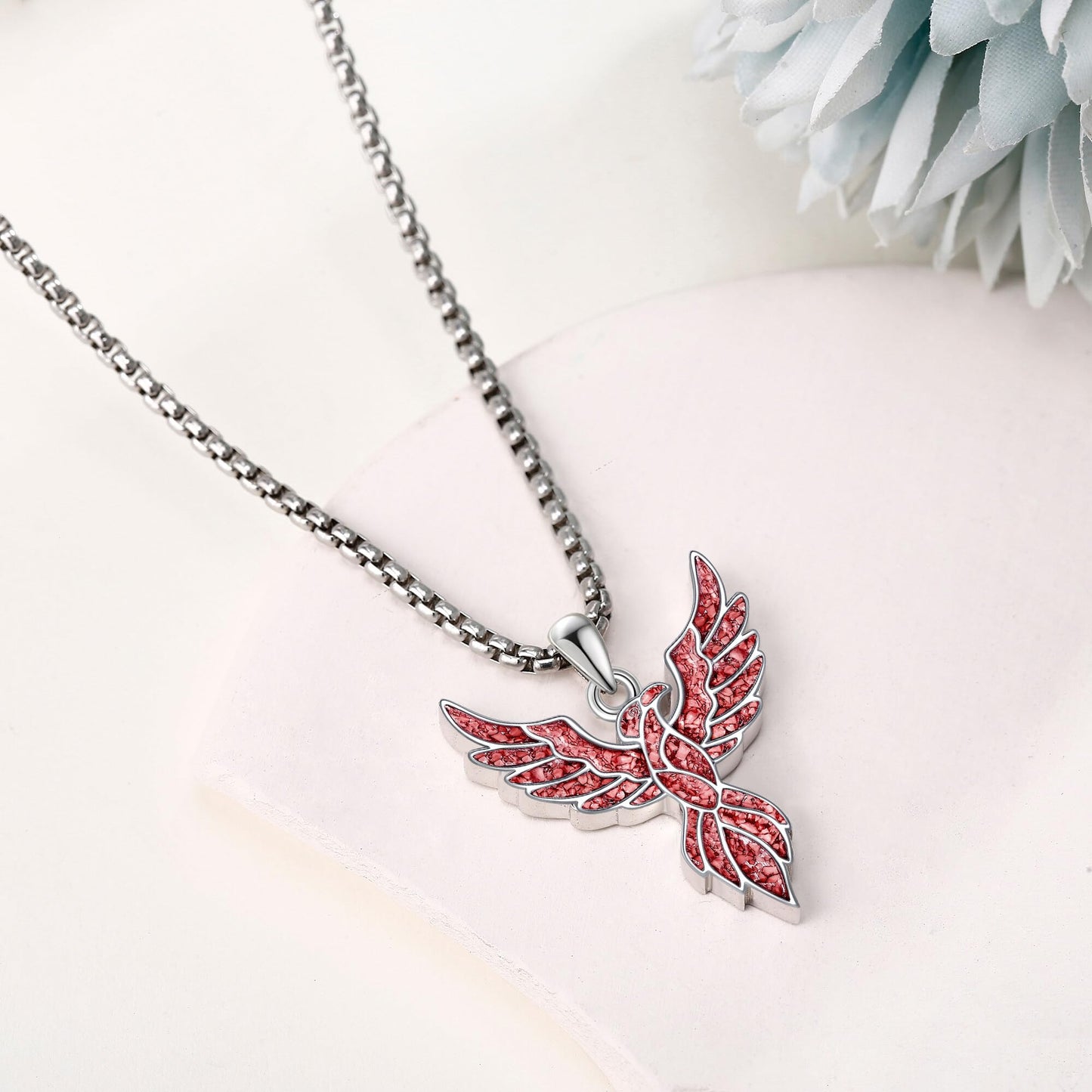 HKPATOP Phoenix Necklace 925 Sterling Silver Red Turquoise Pendant Necklace Phoenix Jewelry Gifts for Women Men