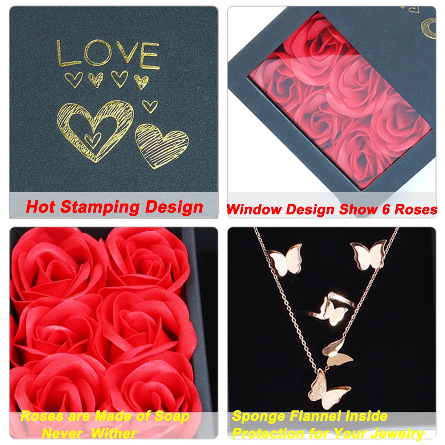 JYCMMFC Rose Ring Box Jewelry Gifts Box Eternal Rose Necklaces Bracelets Box Valentine's Day Christmas Thanksgiving Birthday Romantic for Women Her Mom Wife Girlfriend (Jewelry is NOT included)