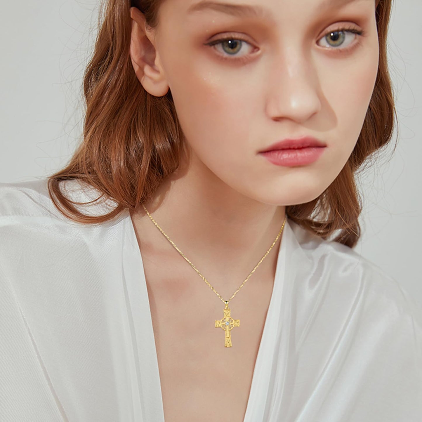 YEESIA Cross Necklace for Women 925 Sterling Silver Gold Plated Sun Crucifix Pendant Necklace Celtic Cross Jewelry Mothers Day Gifts for Women Wife Sister