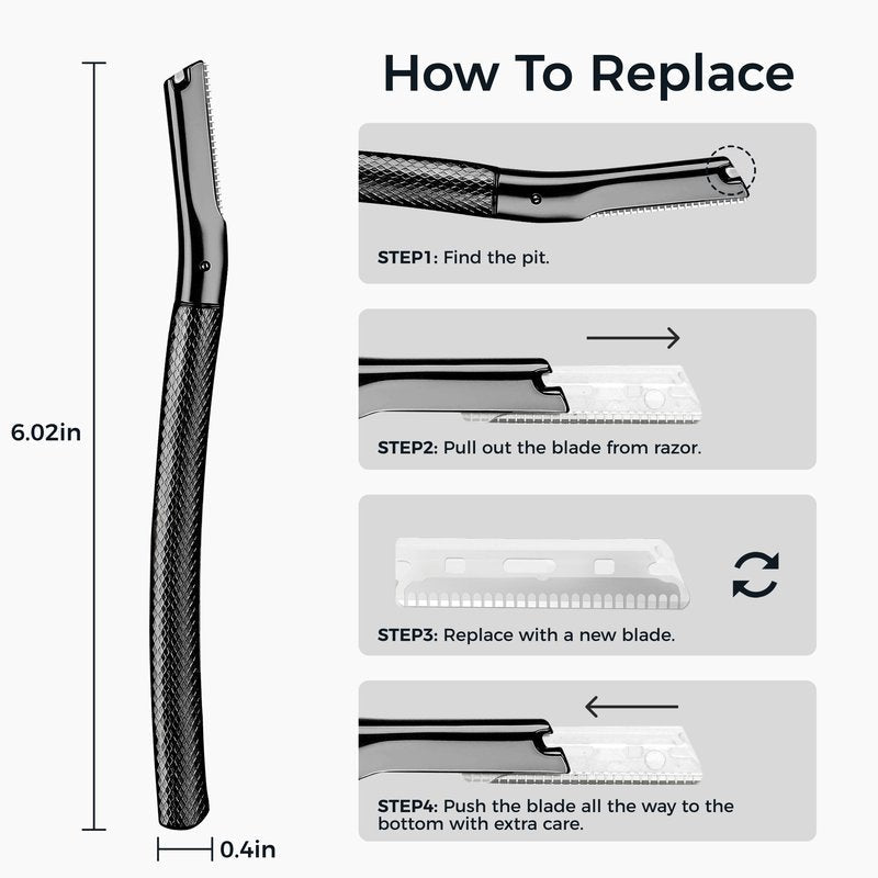 ZOMCHI Eyebrow Razor, Face Razors for Women & Men, Eyebrow Trimmer Shaper with Precision Cover, Facial Shaver with 6 Blades, Black, Metal with Silicone Protective Cover