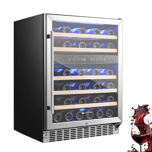 AAOBOSI Wine Fridge Cooler, 46 Bottles,24 inch Dual Zone Wine Cooler Under Counter with Safety Lock,Built-in or Freestanding Wine Refrigerators for Home,Office,Bar