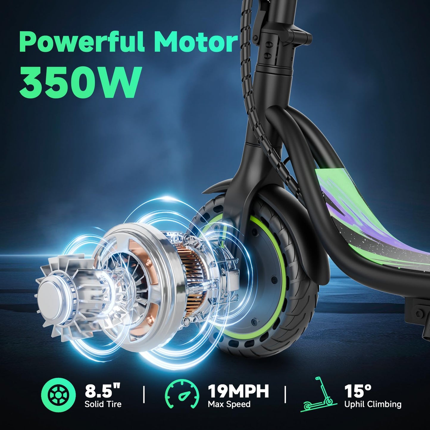 VOLPAM Electric Scooter Adult, 19 MPH & 15-21 Miles Range, 350W Motor, 8.5" Solid Tires, Lightwight Foldable E Scooter for Adults & Teens, with App Control, Curise Control, Dual Braking