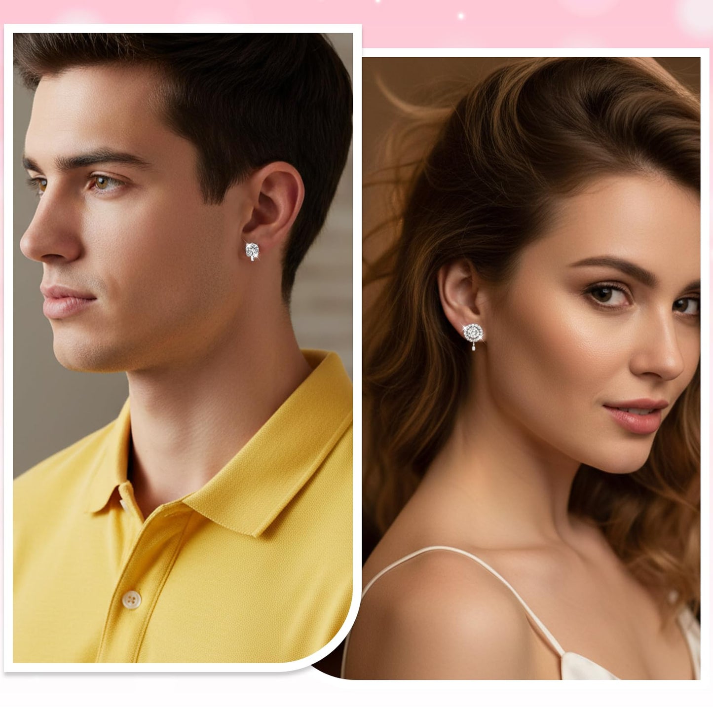 4 Pairs Cubic Zirconia Clip on Earrings, Cubic Zirconia Stud Earrings for Women Mens Stainless Steel Stud Earring in Square, Round & Teardrop Shapes CZ Stud Earring Set for Women