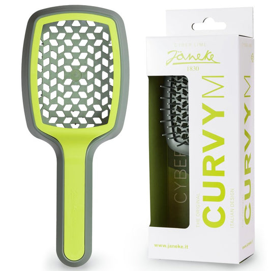 Janeke Curvy Hair Brush with Ergonomic Handle – Vented Brush for Blow Drying & Smoothing – Anti Static Detangler for Thick, Curly & Wet Hair (Green - Gray)