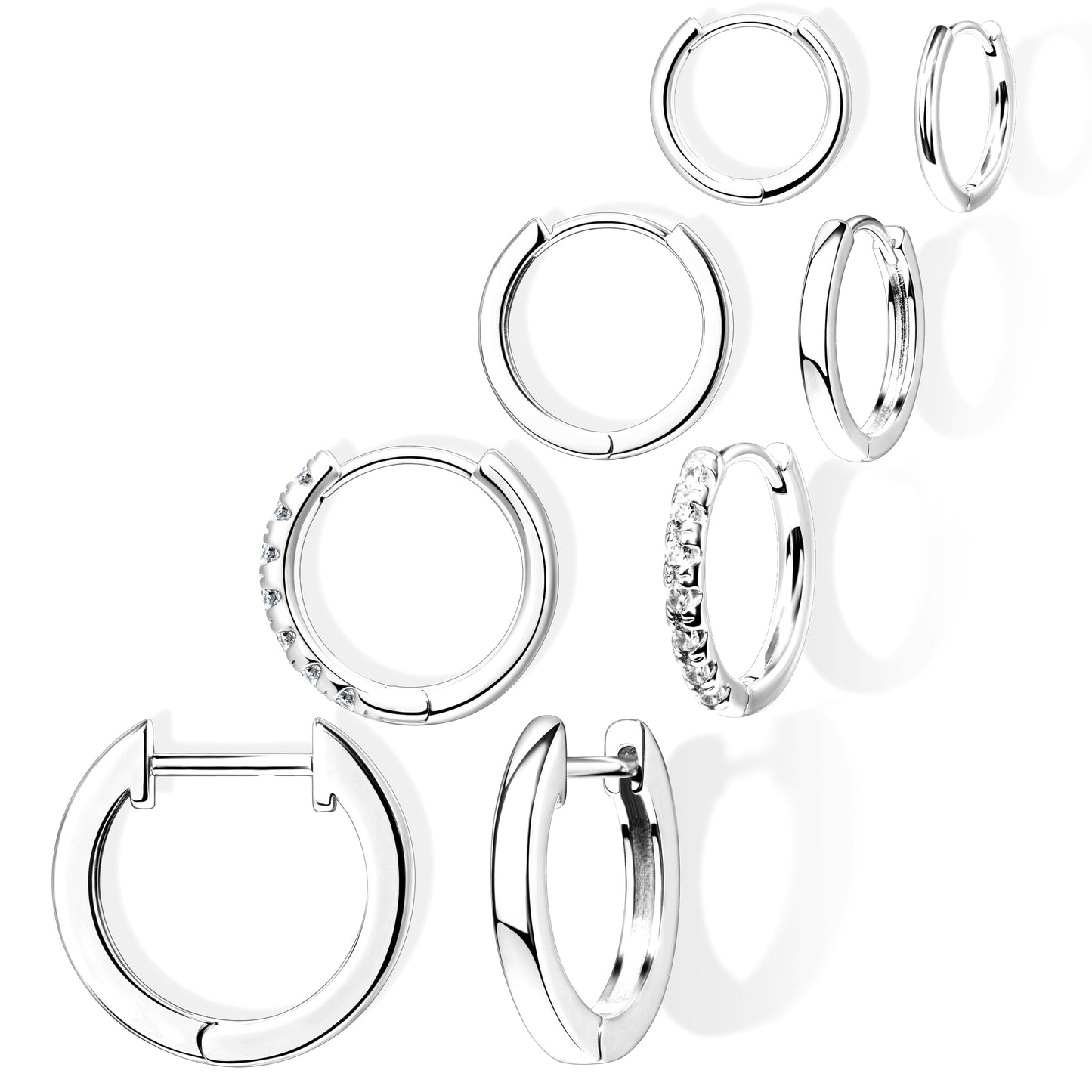 Silver Small Hoop Earrings for Women Stacks Silver Huggie Hoop Earrings Set for Multiple Piercing Lightweight Mini Cute Cartilage Rook Conch Daith Double Piercing Jewelry Gifts for Women Waterproof Clip On