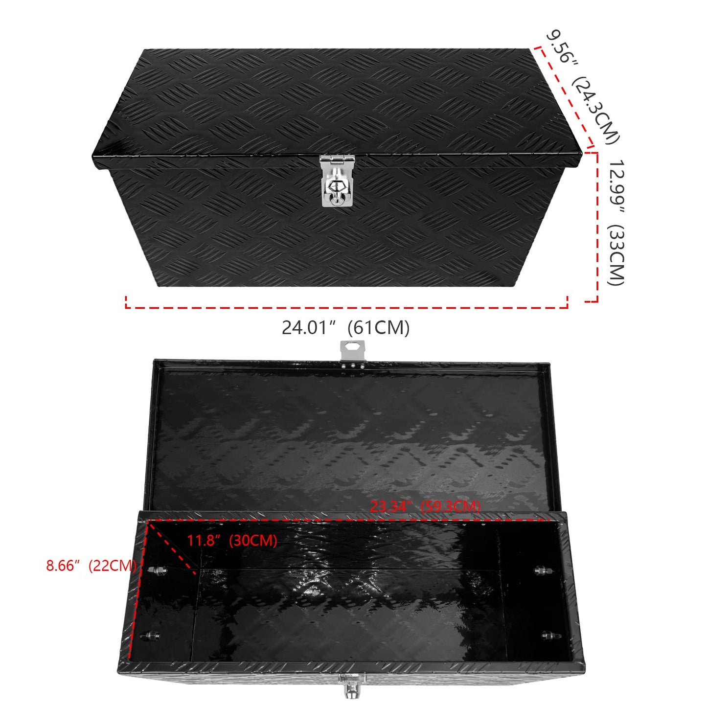 Edicapo 24 Inch Tool Box Flatbox Truck Bed Toolbox,RV Storage Organizer,Truck Tools Chest Box With Side Handle & Lock Key Compatible with Trailer Pickup,Black Aluminum 5 BarTread ToolBox(24"x10"x11")