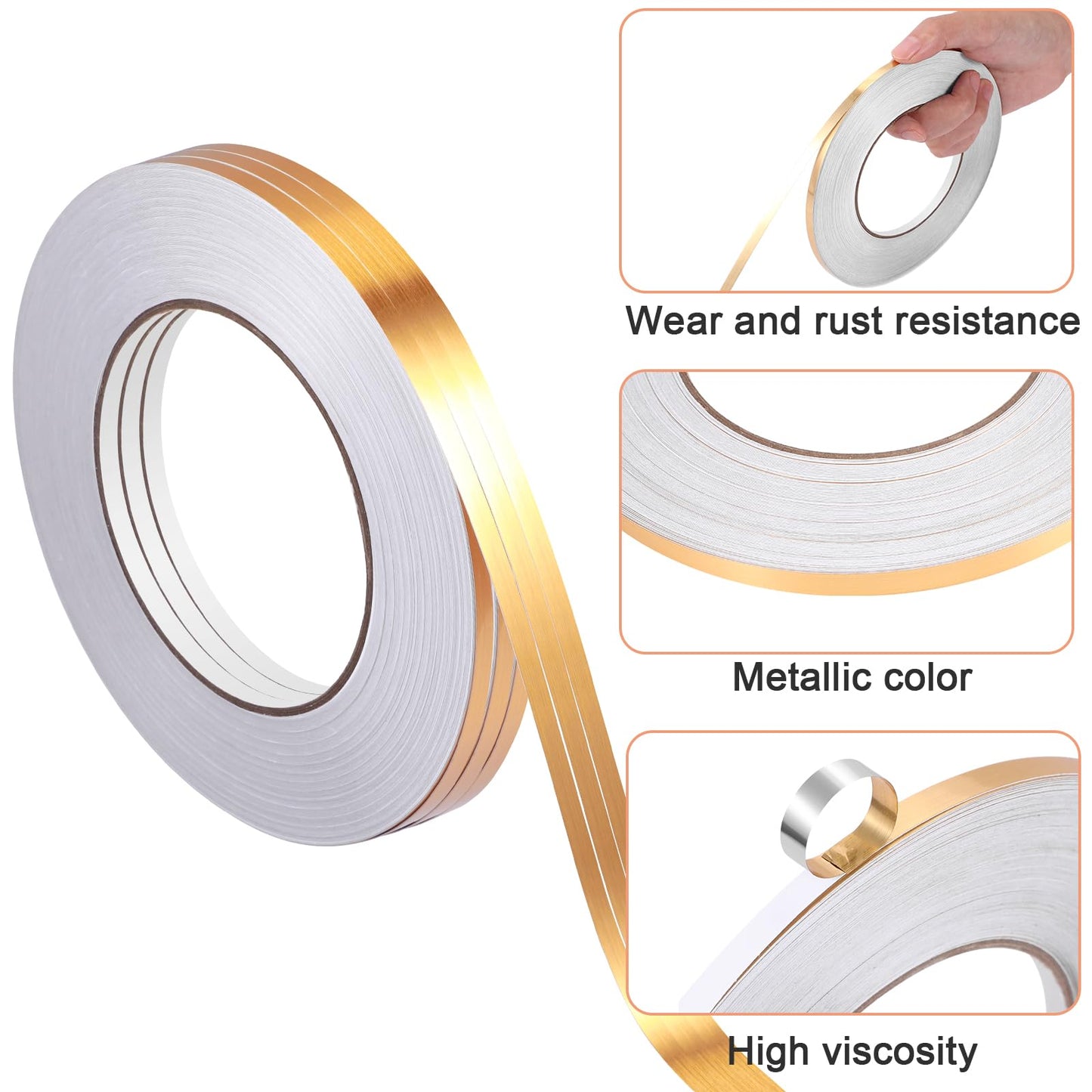 Zonon 3 Rolls 0.2" 0.4" 0.6" Gold Washi Tape 54.7 Yard Solid Foil Self Adhesive Polyester Film Metallic Tape for Detailing Graphic Arts for Crafts Walls Cars and Boats Trim(0.2'')