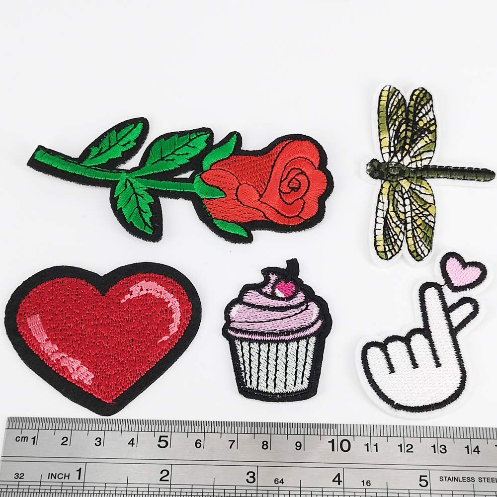 Niangzisewing Mix Lots Bulk 50pcs Iron on Patches sew on Patches Craft Embroidery Patch Motif Clothes Jackets Hats Backpacks Jeans Kids Butterfly Hearts (Mix, from 1" to 3")