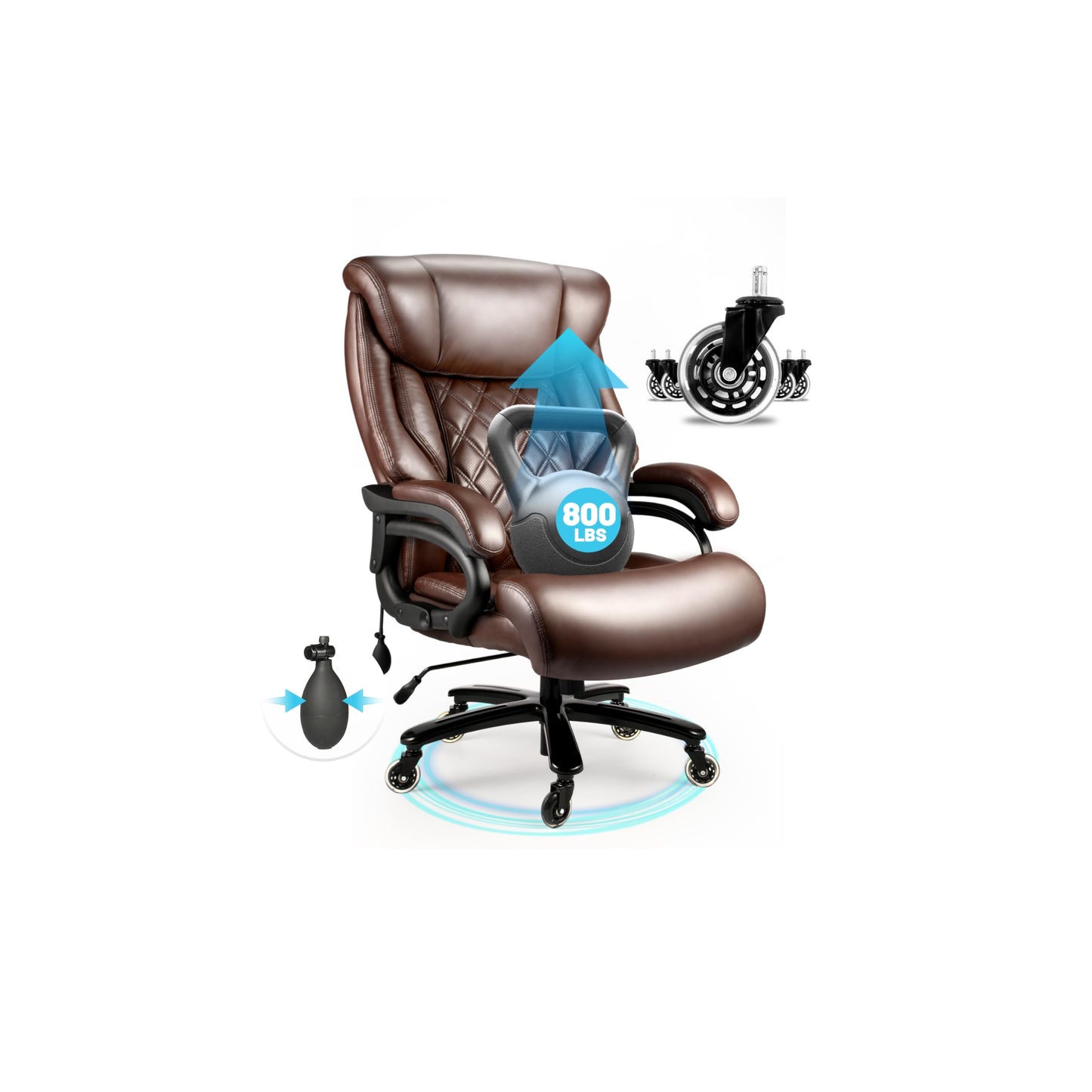 800lbs Executive Chairs, Executive Office Chairs for Big and Tall with Adjustable Lumbar Support, Office Chair for Heavy People, Leather Desk Chairs with Quiet Rubber Wheel and Extra Wide seat