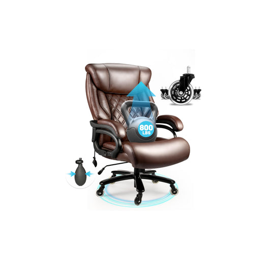800lbs Executive Chairs, Executive Office Chairs for Big and Tall with Adjustable Lumbar Support, Office Chair for Heavy People, Leather Desk Chairs with Quiet Rubber Wheel and Extra Wide seat
