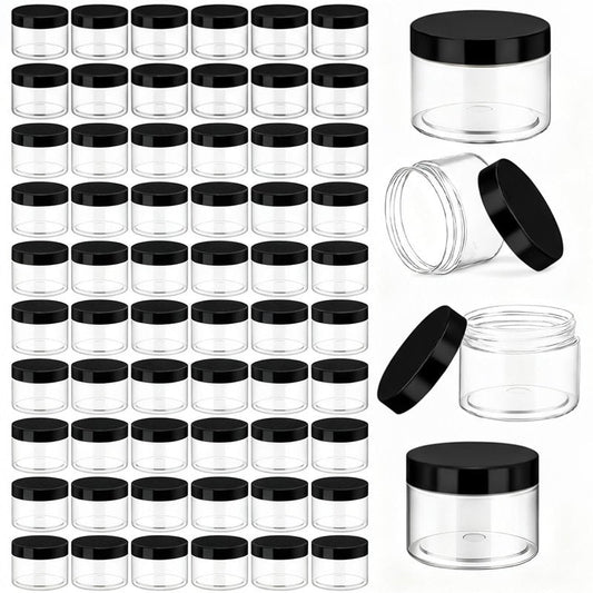 Patelai 60 Pcs Plastic Containers with Lids, Round Leakproof Cosmetic Containers, Multipurpose Storage Jars for Makeup, Lotion, Ointment, Rhinestone Samples, Dry Food and Toiletries(Black,6 oz)