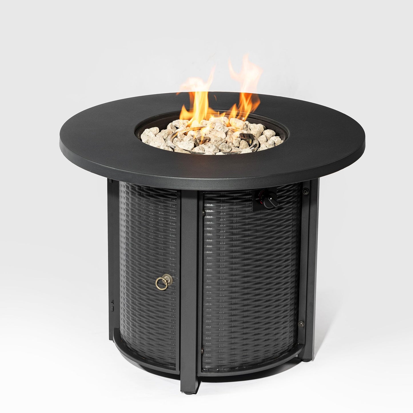 32'' Round Gas Fire Pit, 50,000 BTU Steel Outdoor Fire Tables, Fire Table with Lid, Add Warmth & Ambience to Gatherings and Parties On Patio Deck Garden Backyard, Black.