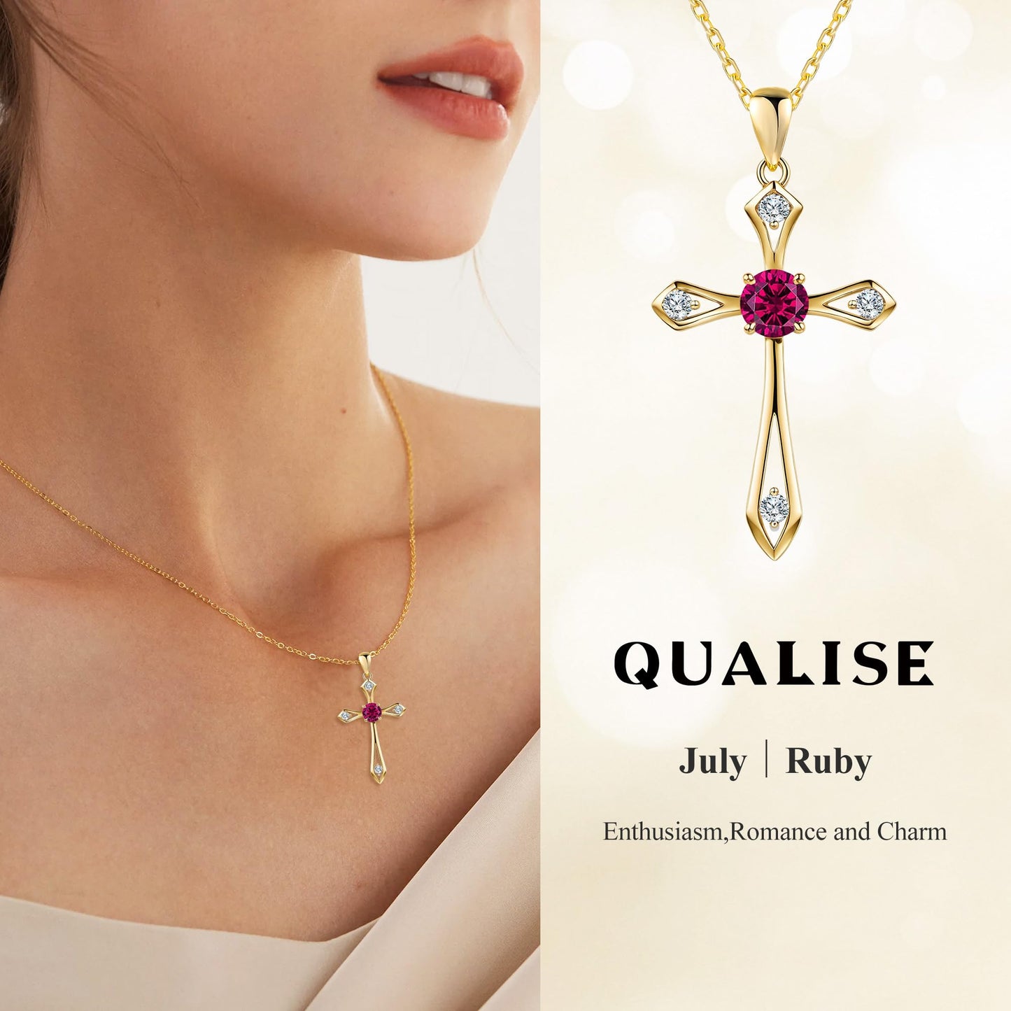14K Gold Plated Solid Cross Necklace for Women,925 Sterling Silver Ladies Faith Cross Birthstone Pendant Christian Religious Confirmation Baptism Everyday Fine Jewelry Anniversary Birthday Gifts for Her
