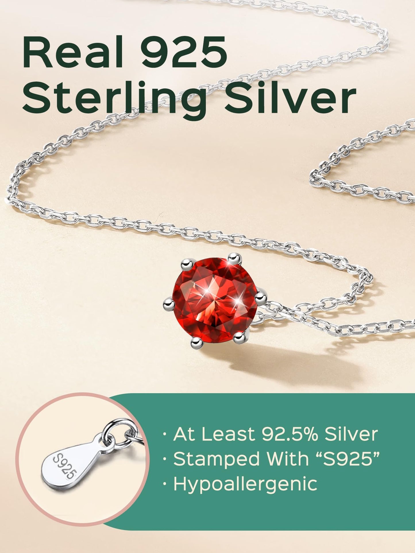 ChicSilver July Birthstone Jewelry 925 Sterling Silver Red Ruby Necklace Small Round CZ Dainty Birthstone Necklace for Women Mom Necklace for Women