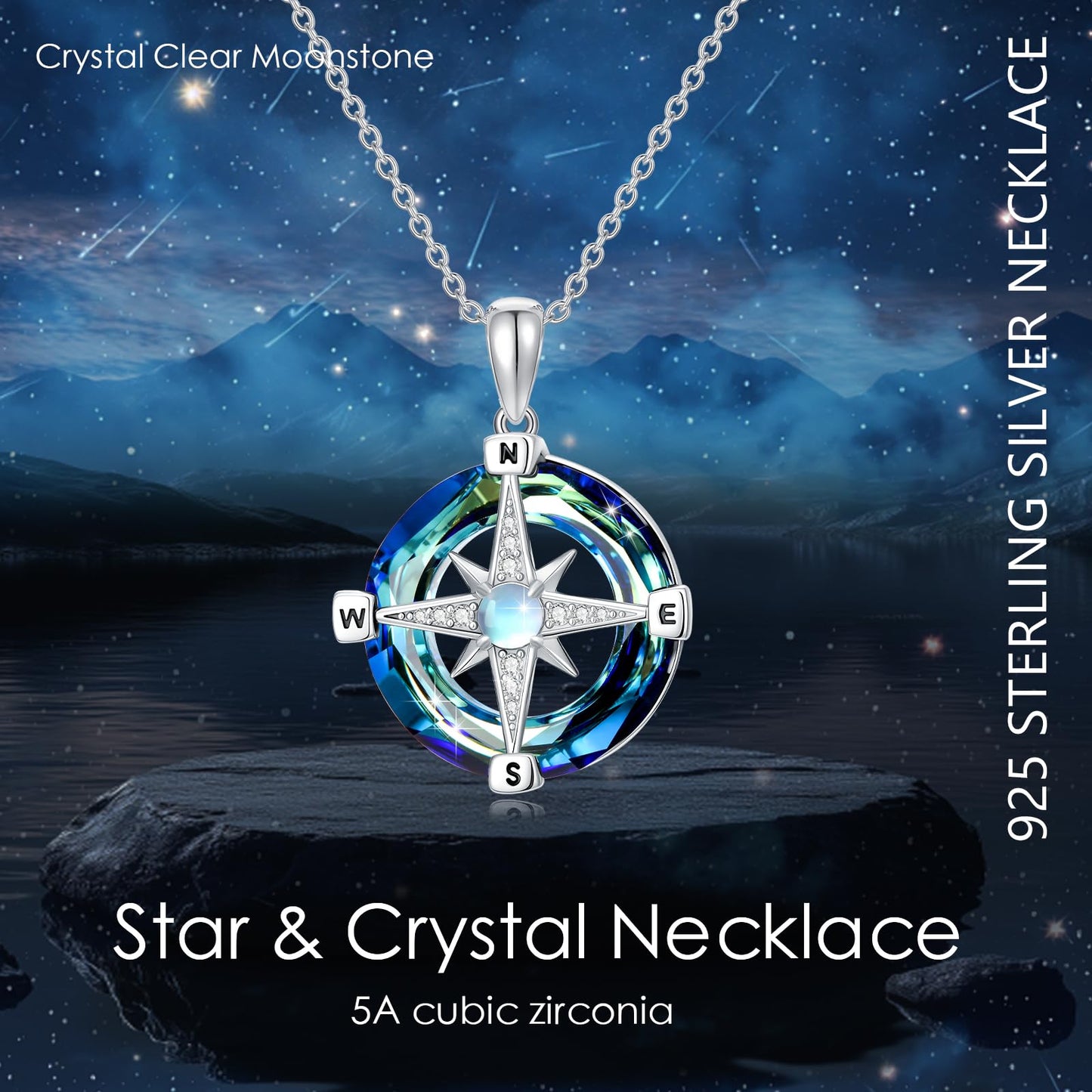 Silikepa Compass Necklace for Women 925 Sterling Silver Compass North Star Pendant Necklace with Zircon Graduation Season Jewelry Gift for Women