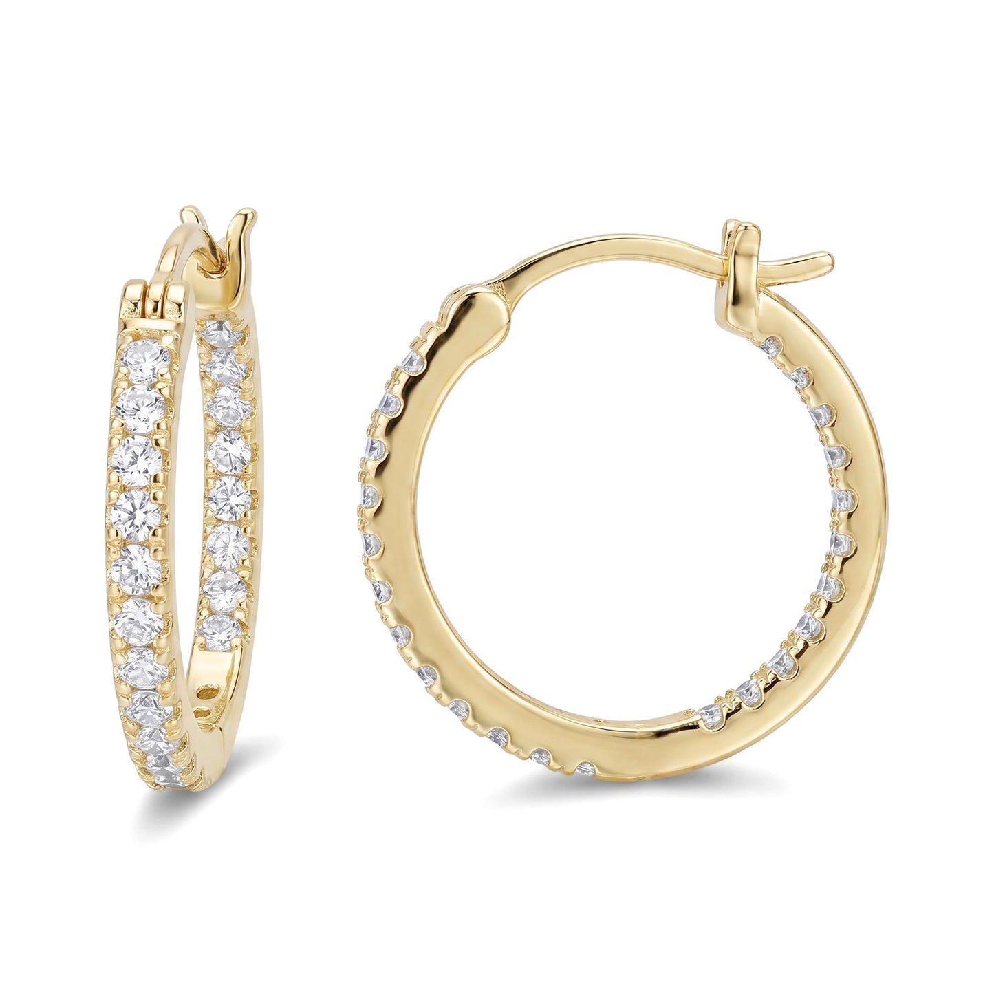WORFRIL 14K Gold Hoop Earrings for Women Cubic Zirconia Pave Round Hoops Sparkling Lightweight Huggie Style Elegant Jewelry 30mm