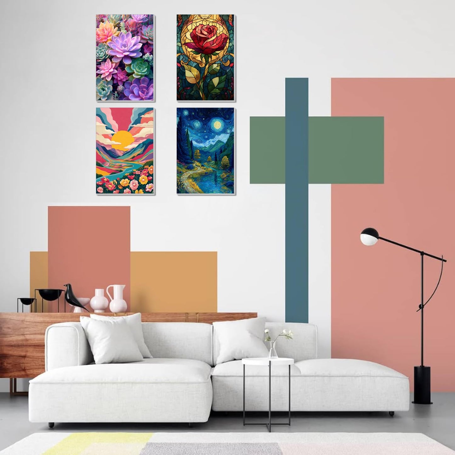 4 Pack Framed Paint by Numbers Kit for Adults Beginner Canvas Painting by Numbers for Adults Cactus Plants Easy Adult Paint by Number Kits with Frame Rose Flowers Watercolor Painting by Number 8x12 In
