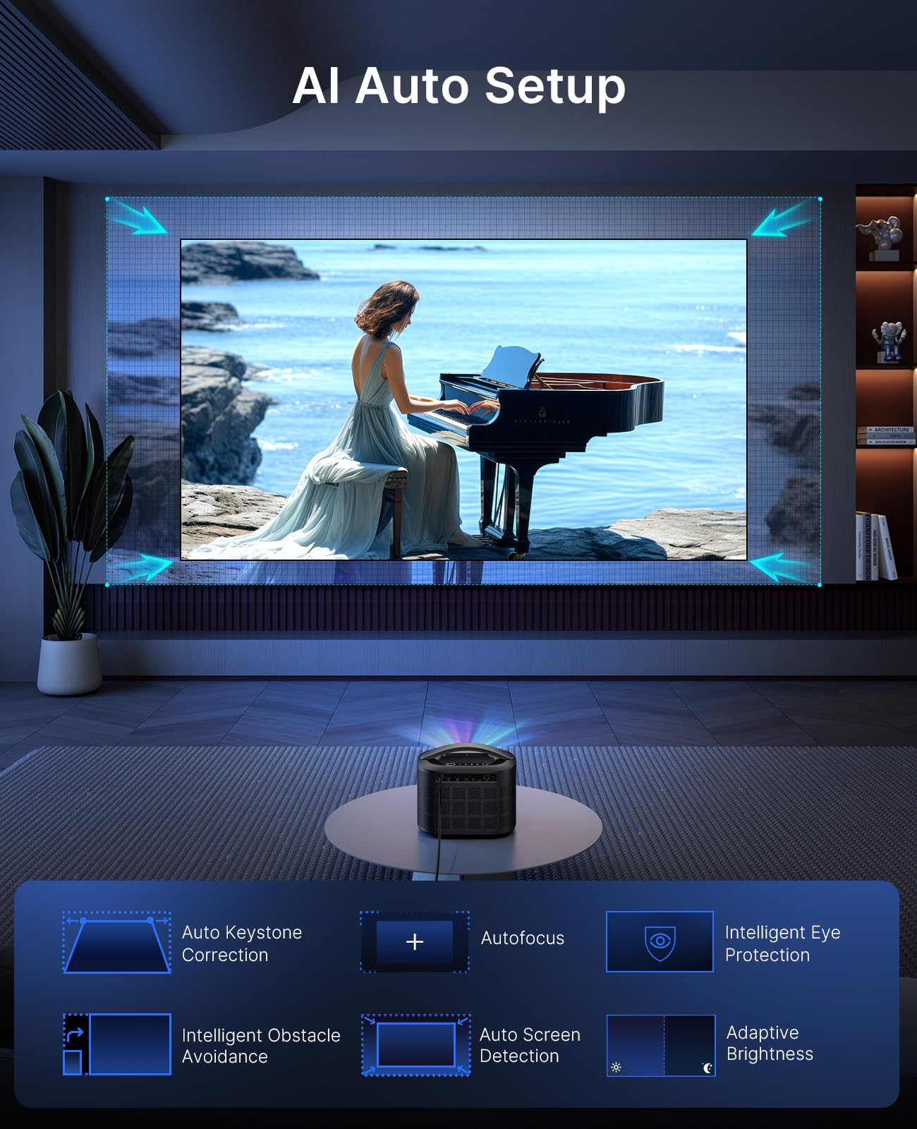 NexiGo TriVision Ultra, 4K Tri-LED-Laser Portable Projector, 2600 Lumens, 100,000:1 Dynamic Contrast, No Laser Speckle, No Eye Strain, Dolby Vision, HDR10+, 3D, Fire TV Storage Slot