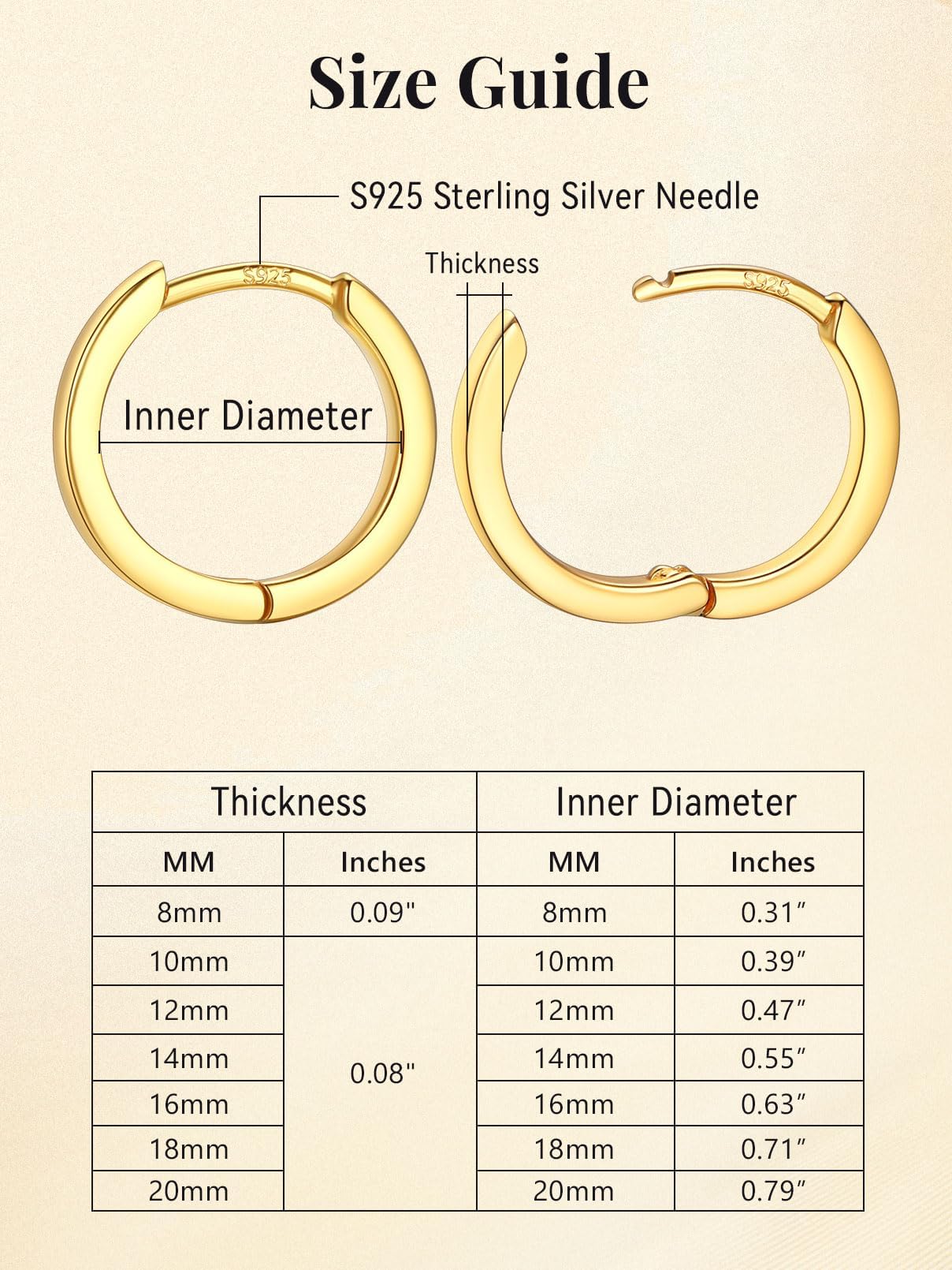 FaithHeart Hoop Earrings for Women, 14K Gold Hypoallergenic Huggie Hoop Earrings, Small Cartilage Earrings for Women 16mm, Send Gift Box