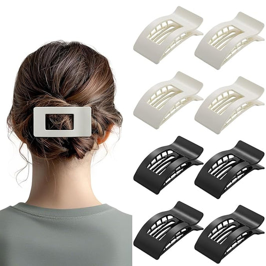 8 Pack French Flat Hair Clips for Women – Large Matte No-Slip Claw Barrettes for Thick & Thin Hair, Strong Hold Styling Accessories (Glossy Black and White)