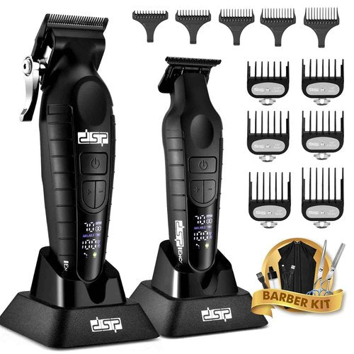 DSP Professional Hair Clippers Set for Men, Cordless Barber Clipper Beard Trimmer DLC, USB Rechargeable, Speeds Adjustable, Travel Lock, Low Noise with Charging Base
