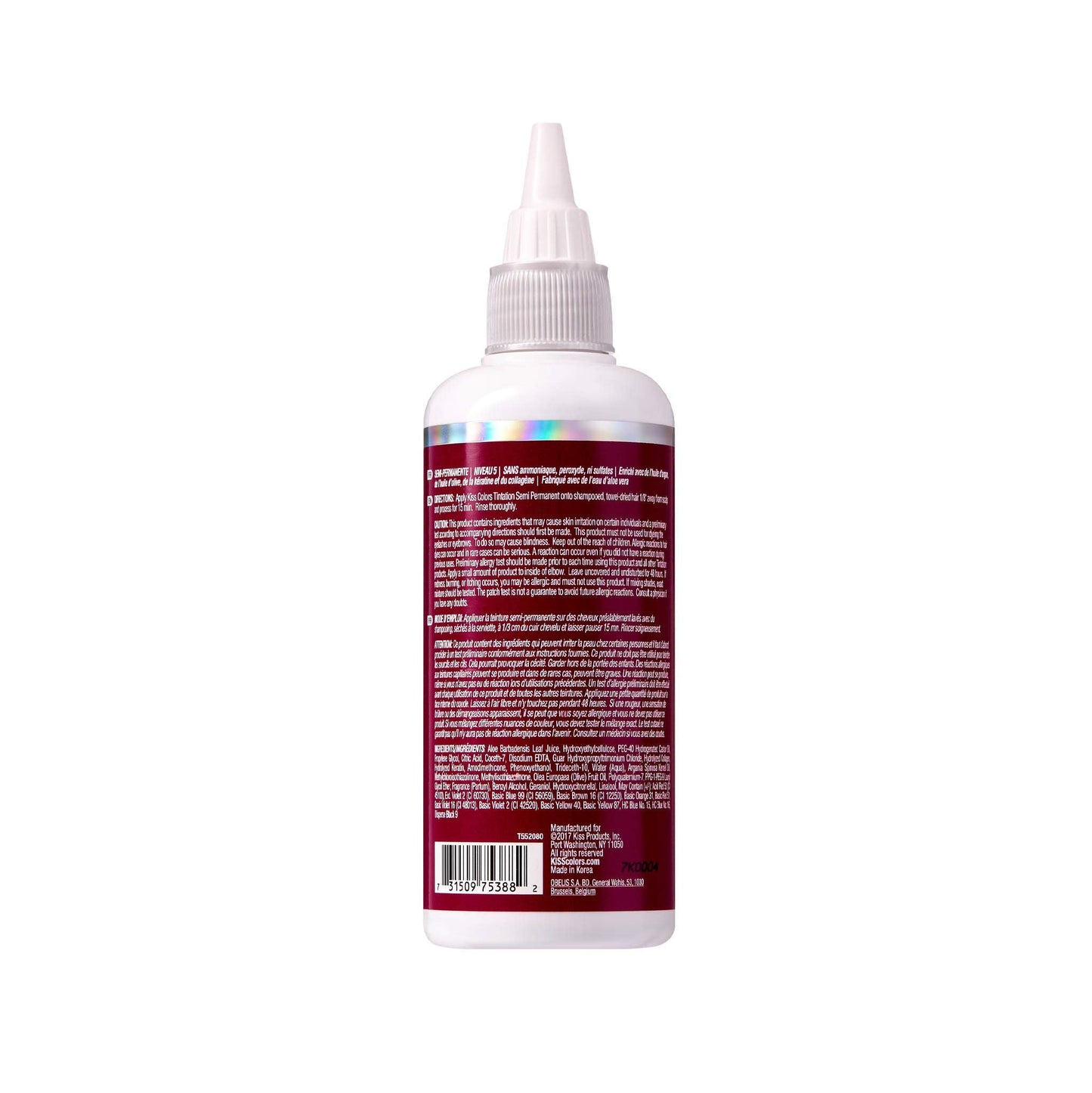 Red by Kiss Tintation Semi-Permanent Hair Color, Aloe Vera Water Based, Argan Oil, Olive Oil, Collagen & Keratin, Long-Lasting Color Dye (Red Velvet, 2 Pk, 5 Fl Oz)
