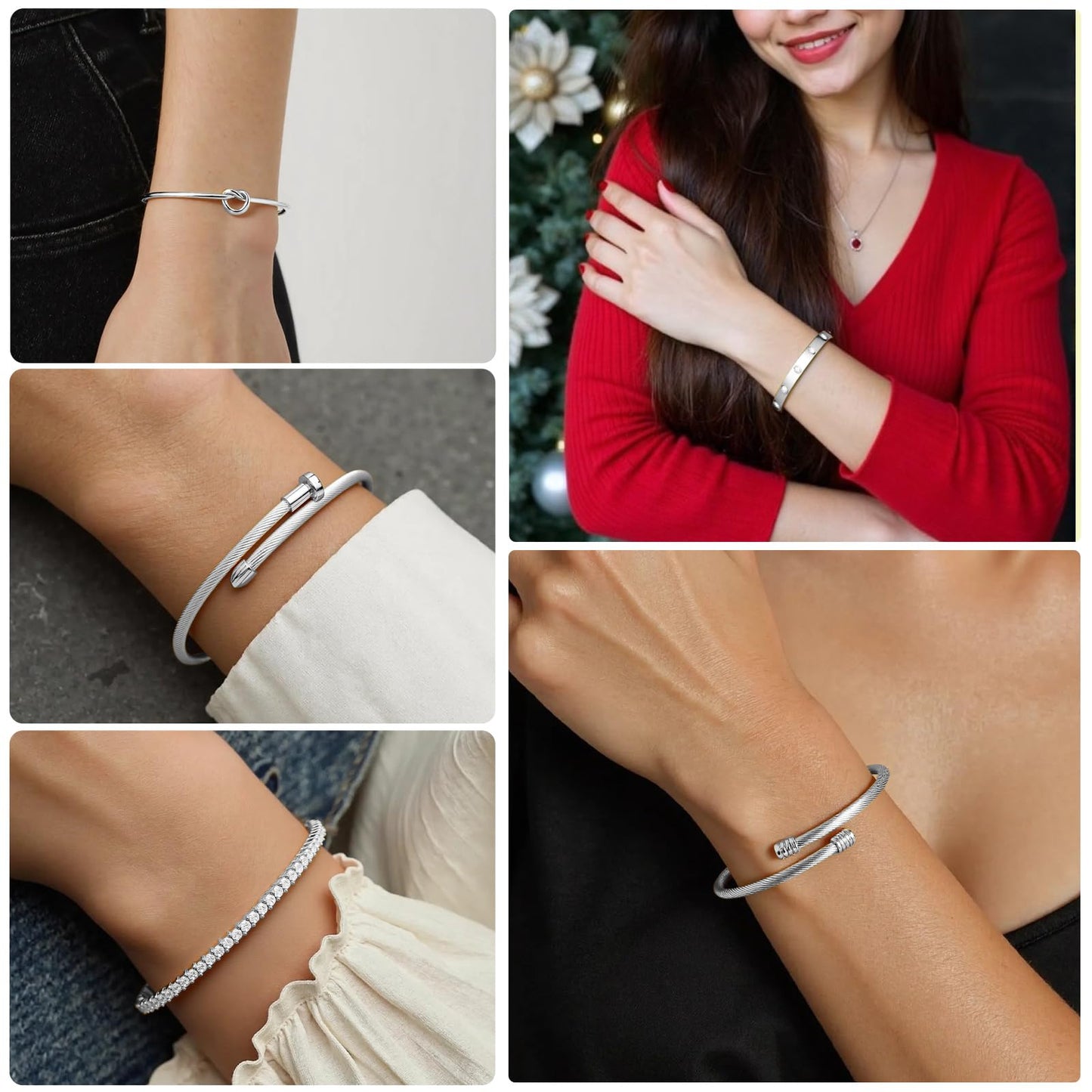 FAFUGA 18 K Silver Plated Love Bangle Bracelet Stack Cuff Jewelry for Women Jewelry Set for Women Gift with Box (style13)