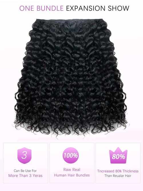 PHIPORNACI 15A Raw Curly Bundles Human Hair,One Bundles 20 Inch Water Wave Curly Human Hair,Triple Lifespan Indian Virgin Hair,Quick Weave Hair Extensions Natural Black