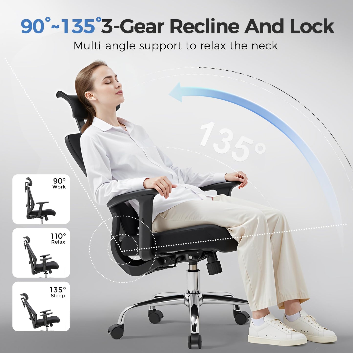 COMHOMA Ergonomic Office Chair Big and Tall Gaming Chair with Footrest, 3D Adaptive Lumbar Support & Headrest, High Back Rolling Computer Chair with Wide Seat, Breathable Mesh, ErgoFlex-F26, Black