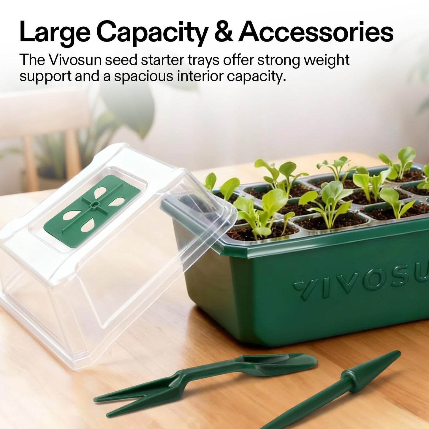 VIVOSUN 6-Pack Seed Starter Trays, 72-Cell Seed Starter Kit with Humidity Dome, Flat Reusable Plant Germination Trays with Drain Hole, Green Propagation Tray for Planting Seeds