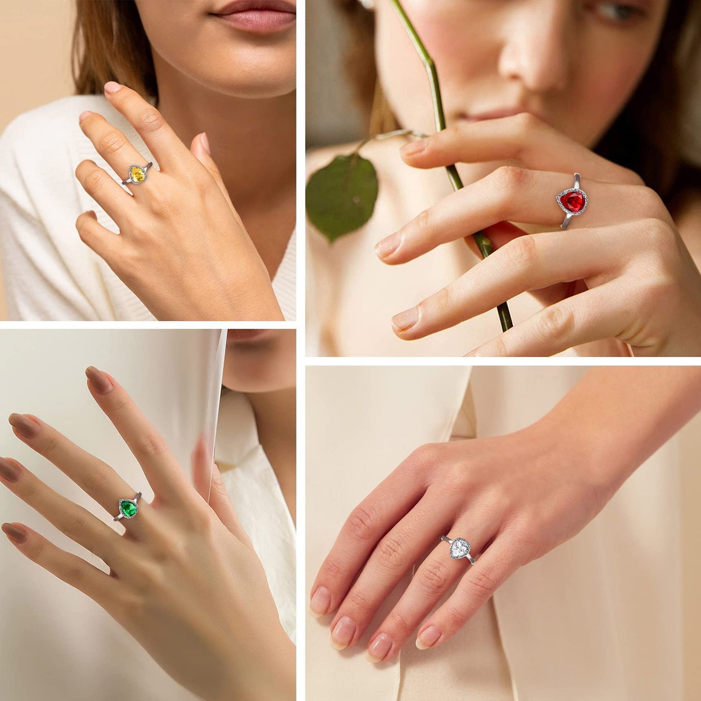 Bestyle 925 Sterling Silver Infinite Birthstone Rings August Teardrop Peridot Crystal Rings, Dainty Love Statement Rings Adjustable, Minimalist Gift on Birthday/Valentines/Thanksgiving/Christmas