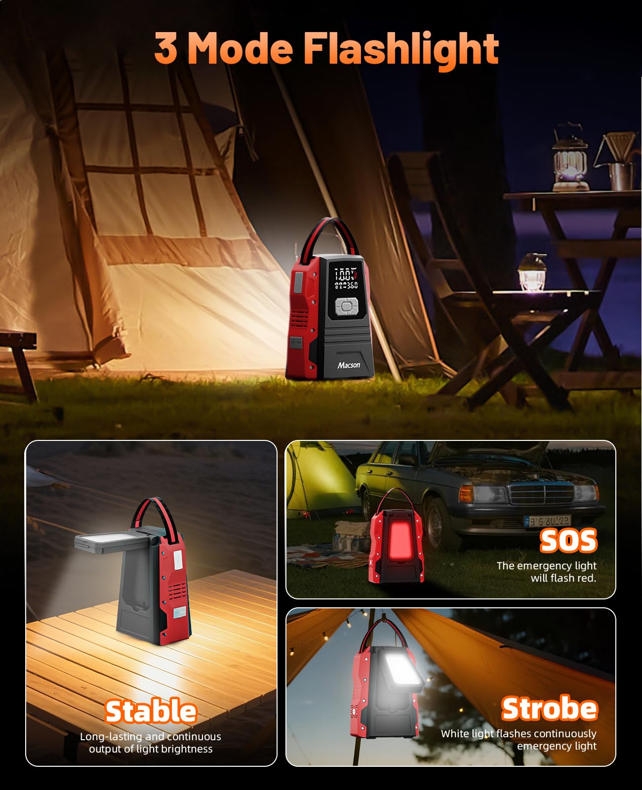 5000A Jump Starter with Air Compressor - Portable 12V Jump Box Battery Pack for 9.0L Gas/8.0L Diesel Engines, Car Jumper Starter Portable with 150PSI Tire Inflator, LED Screen, Fold-Up LED Flashlight
