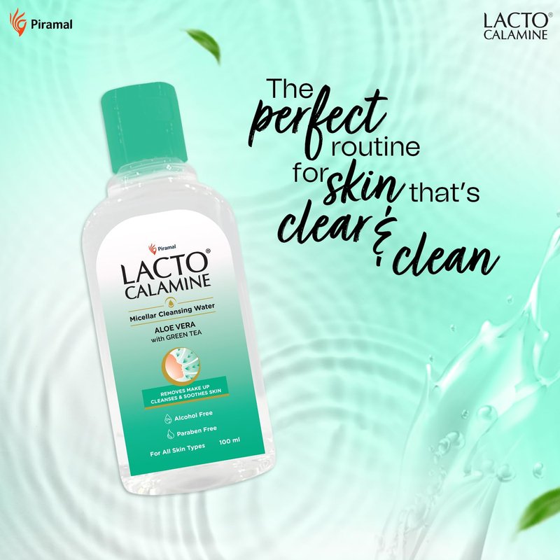 Lacto Calamine Micellar Water Makeup Remover with Aloe Vera, Green Tea and Niacinamide – 3.38 fl oz (100 ml)