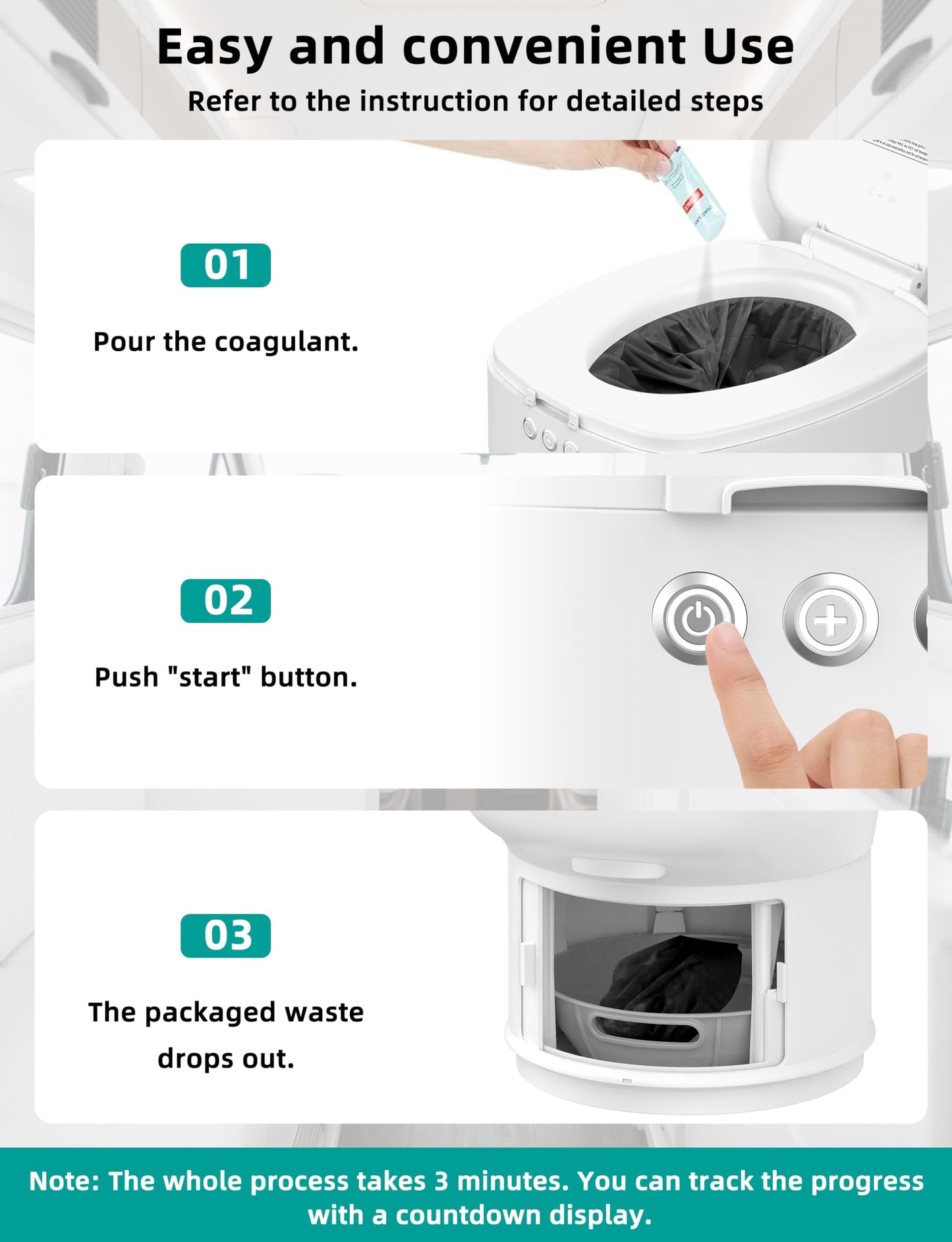 Modiwell Dry Flush RV Toilet, Waterless Self-Contained Rechargeable Sealing Toilet, Easier to Use, Ideal for RVs - Loo Seal R1808