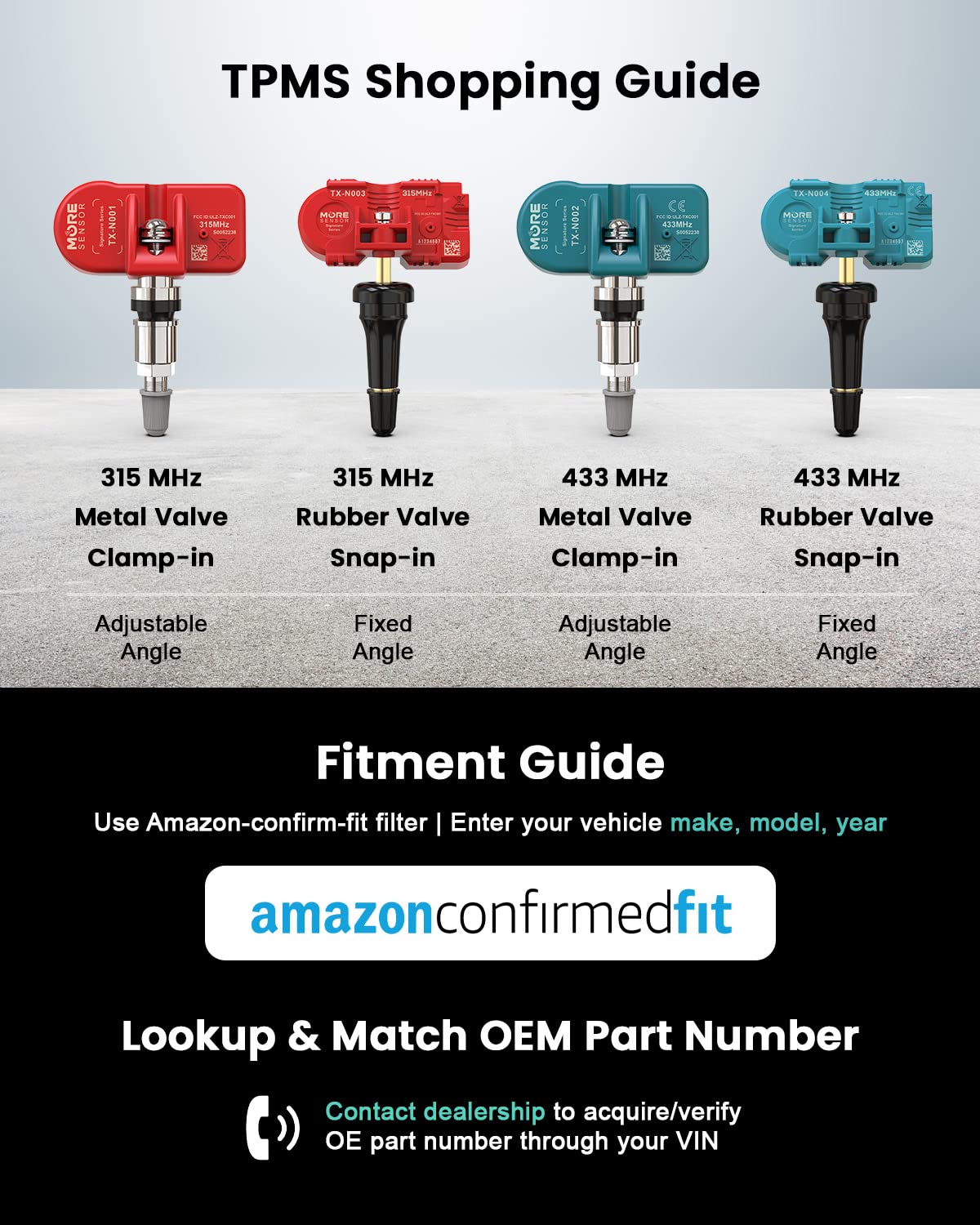 MORESENSOR Signature Series 315MHz Pre-Programmed TPMS Tire Pressure Sensor 4-Pack | Clamp-in | Compatible with Select 500+ American Brand Models 20925924 20922900 15268606 | NX-S024-4