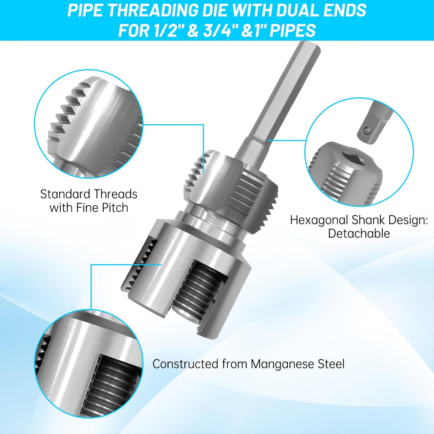 3pcs Pvc Pipe Threader Kit,Dual-Function Integrated Internal & External Pipe Threading Tool For 1/2" & 3/4"& 1" Pvc/Plastic Pipes,Electric Drill Compatible For Home Repair(1/2"+3/4"+1")