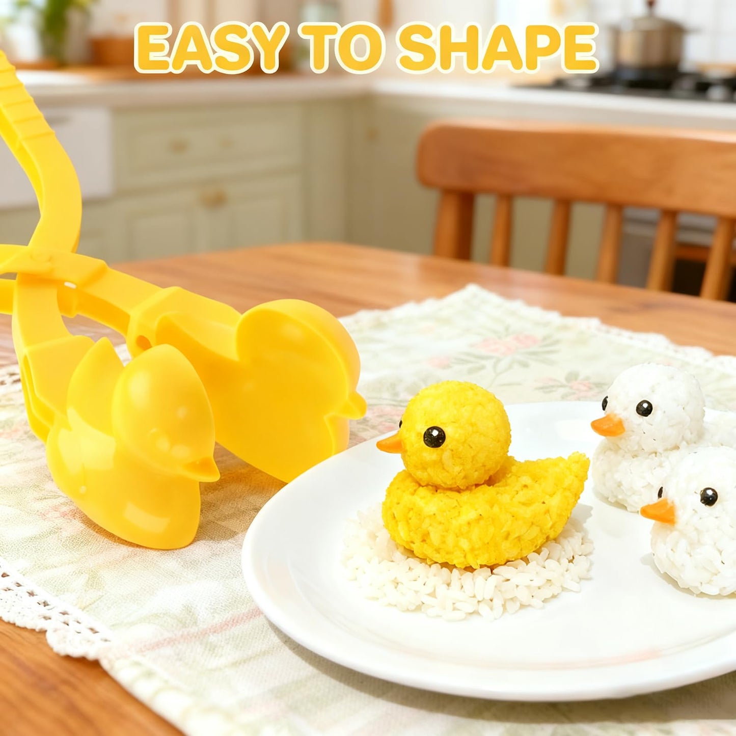 5 Pieces Duck Mold, Duck Rice Molds, Duck Scoop Molds Tongs for Rice, Rabbit Dinosaur Love Heart Bear Shaped Rice Ball Shaper Mold for Sushi Making Kit, Animal Snowball Maker Clip