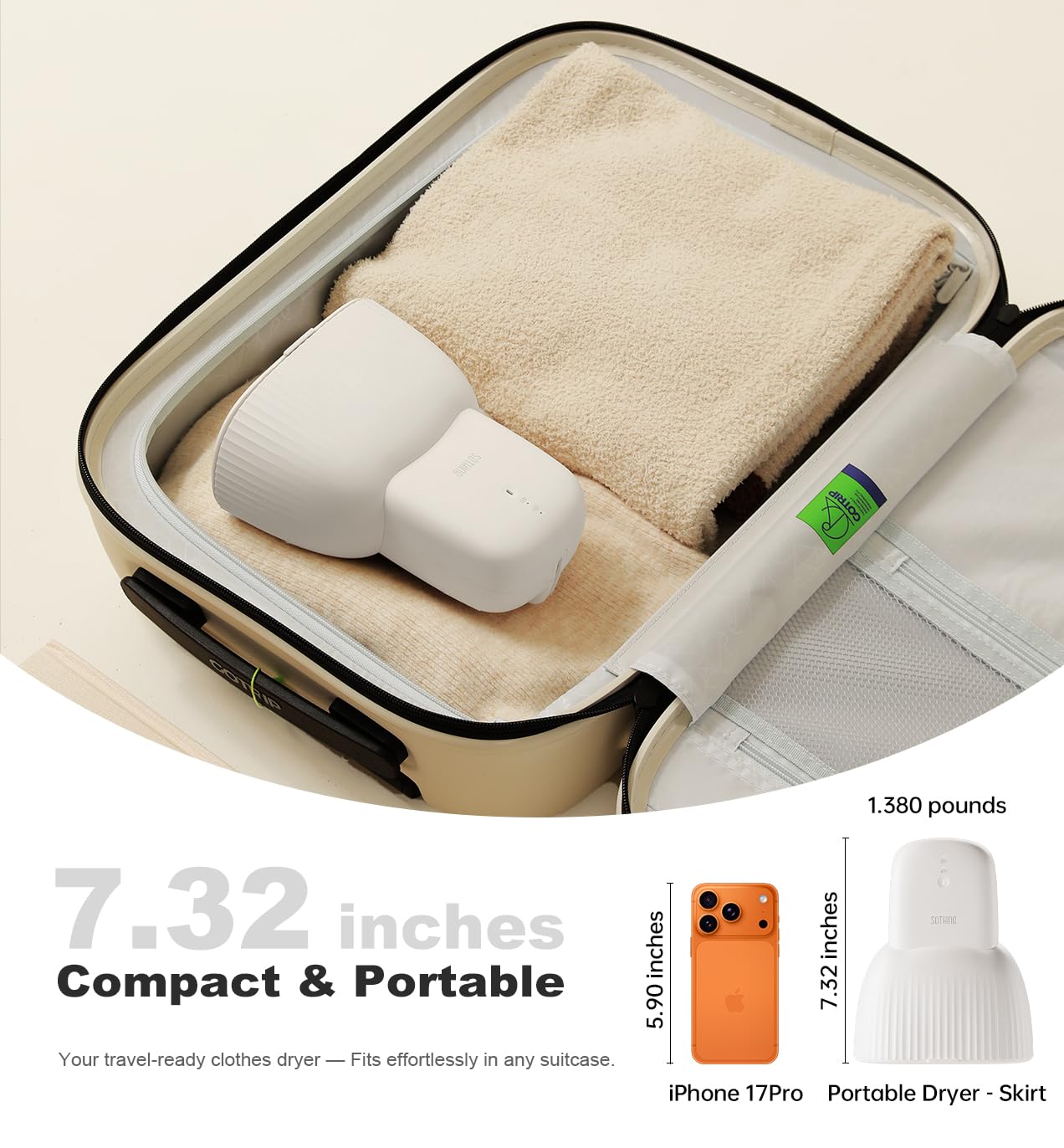 Sothing Portable Clothes Dryer, Travel Clothes Dryer, Quiet 48dB Mini Dryer for Clothes with 3 Timer Settings (4H/8H/12H), 140°F Constant Temperature, 120V, for Home, Apartment & Travel