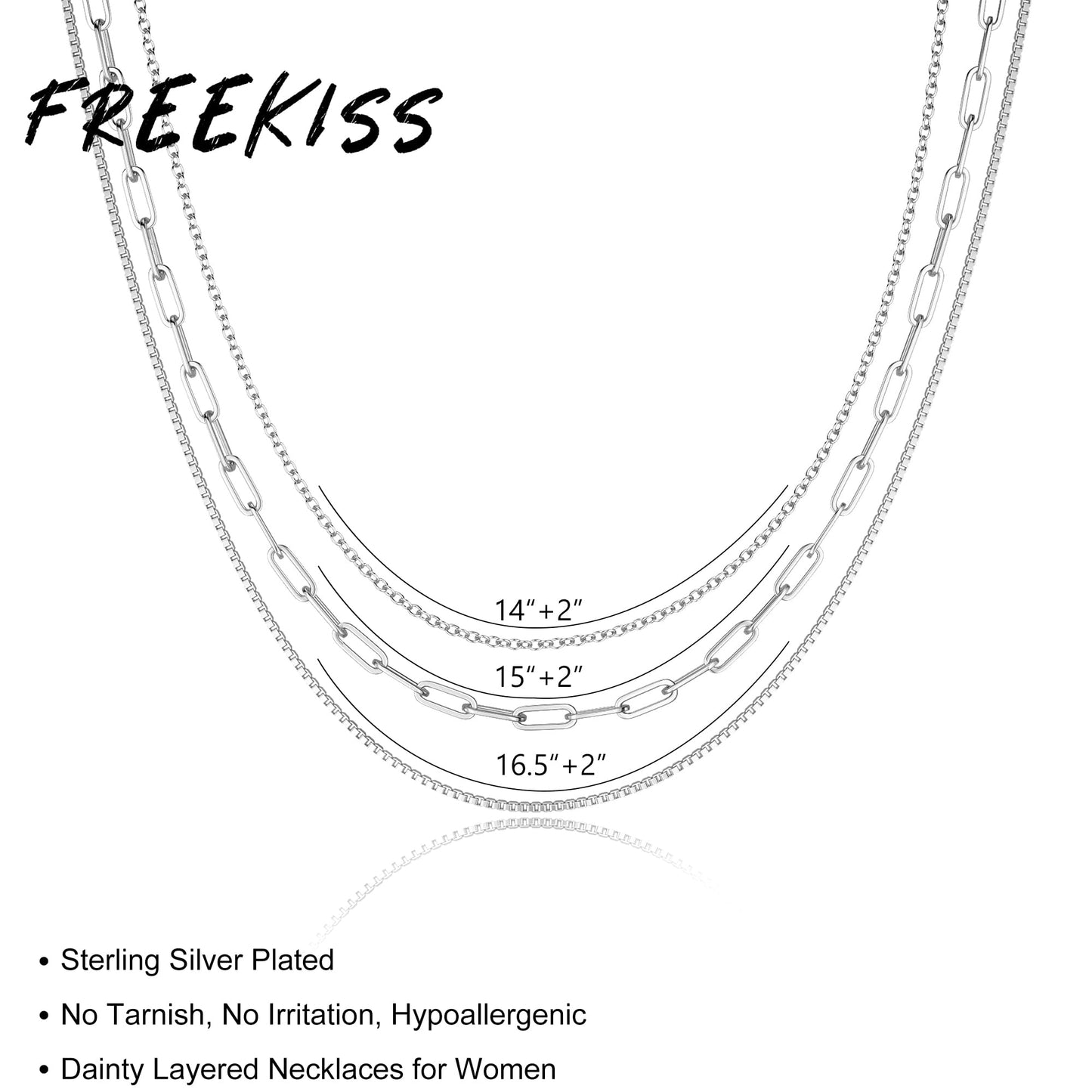 Freekiss Silver Necklace for Women: Layered 14K Silver Plated Necklaces Simple Dainty Paperclip Chain Necklace Set Chunky Choker Necklace Silver Jewelry for Women Gifts