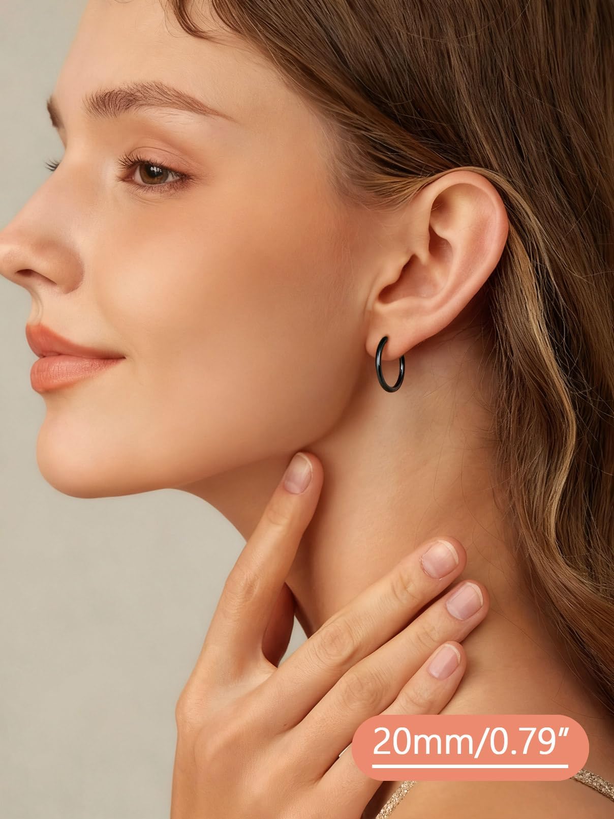 FaithHeart Hoop Earrings for Women, Black Hypoallergenic Huggie Hoop Earrings, Small Cartilage Earrings for Women 20mm, Send Gift Box
