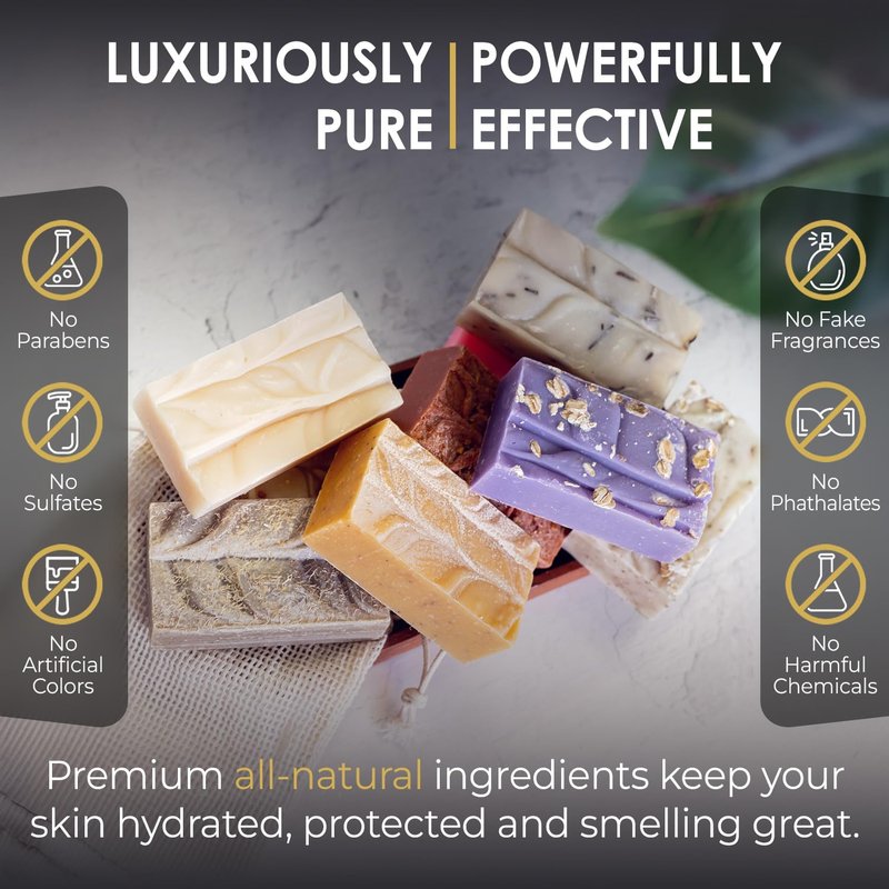 Blue Moon Elise All Natural Soap Bars Variety 4-Pack, Made with Organic Ingredients, Handmade in the USA, Moisturizing and Therapeutic for Face & Body, Sensitive Skin, Men & Women