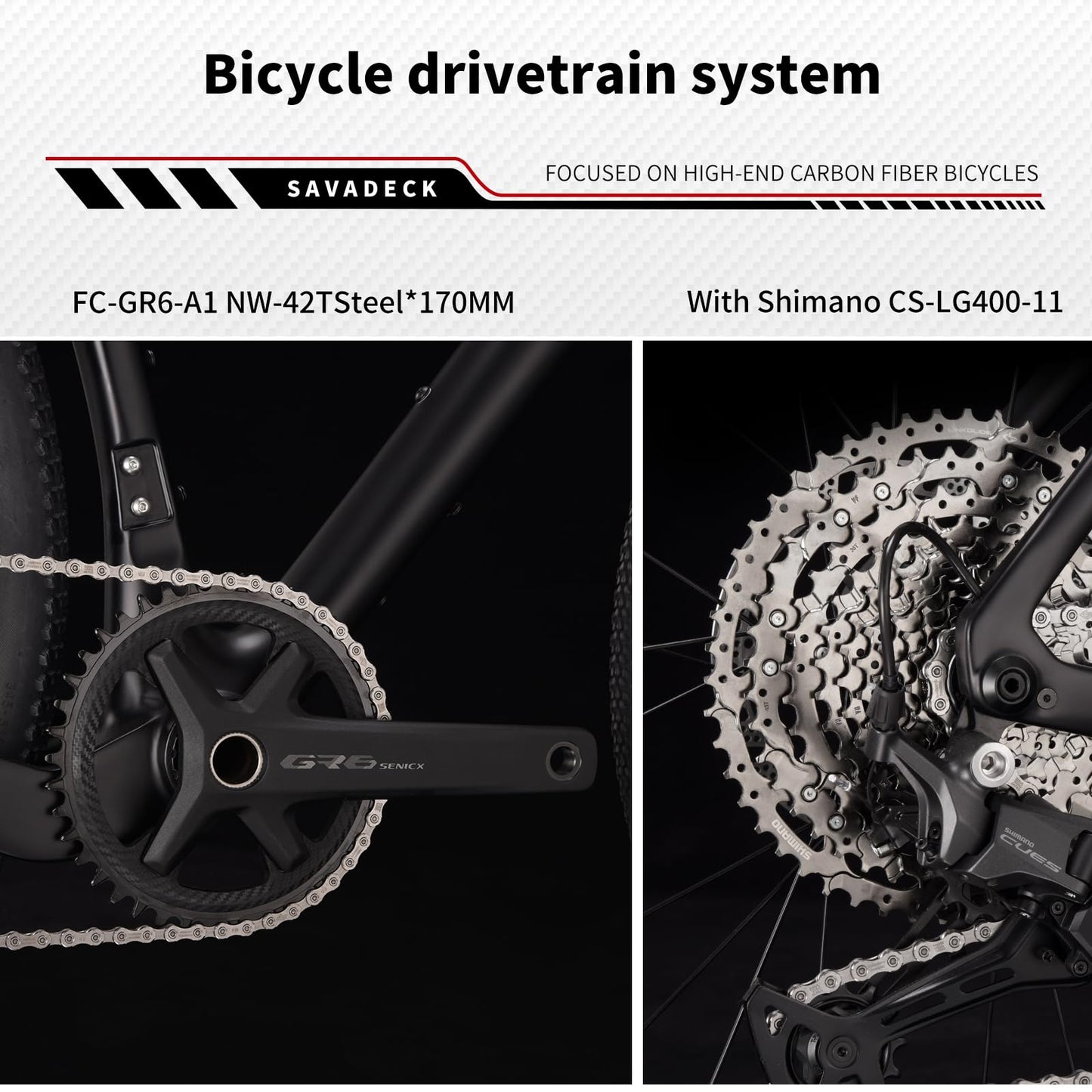 SAVADECK Carbon Gravel Bike - T800 Carbon Frame & Fork | Shimano U6000 11-Speed Groupset | Hydraulic Disc Brakes | 700CX40mm All-Terrain Tires | Men & Women Road/Off-Road Bicycle (White, 55cm)