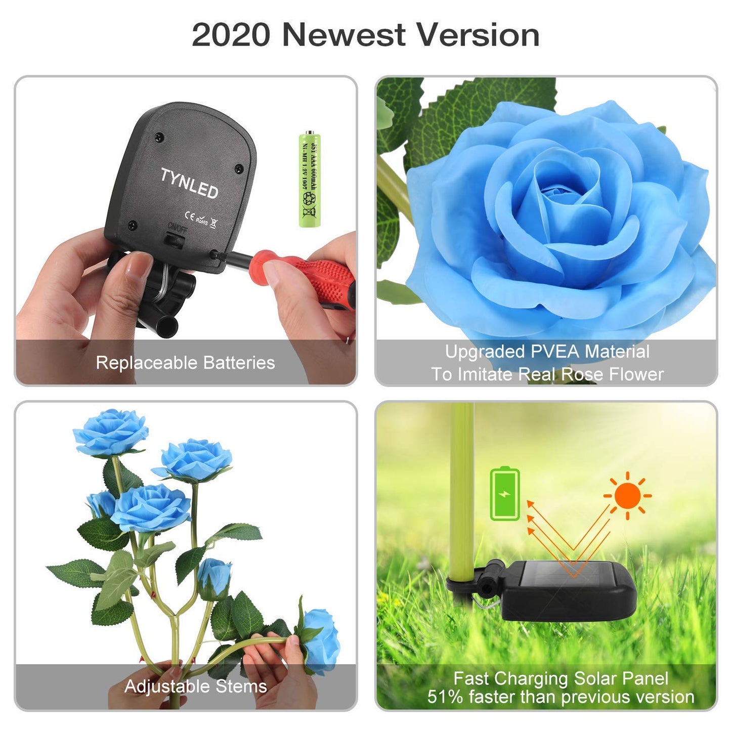 Outdoor Solar Garden Stake Lights,Upgraded LED Solar Powered Light with 6 Rose Flowers, Waterproof Solar Decorative Lights for Patio Pathway Courtyard Garden Lawn