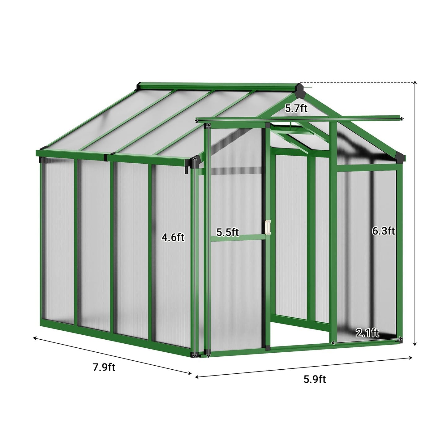 6X8 FT Greenhouse for Outdoors, Walk-in Greenhouse Kit with Aluminum Frame, Polycarbonate Panels, Adjustable Roof Vent, Sliding Door, Secure Lock for Outside Garden, Patio, Backyard