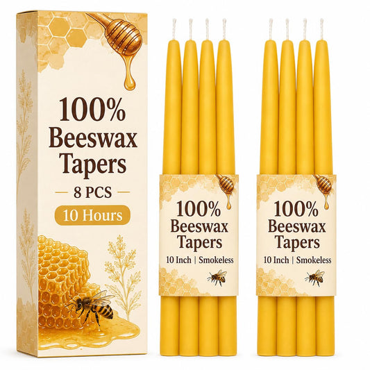 8 Pack Pure Beeswax Taper Candles, 10 Inch Beeswax Tall Candles 10Hours Long Burn - Smokeless & Dripless Candlesticks for Light, Dinner, Table Centerpieces, Home Decor