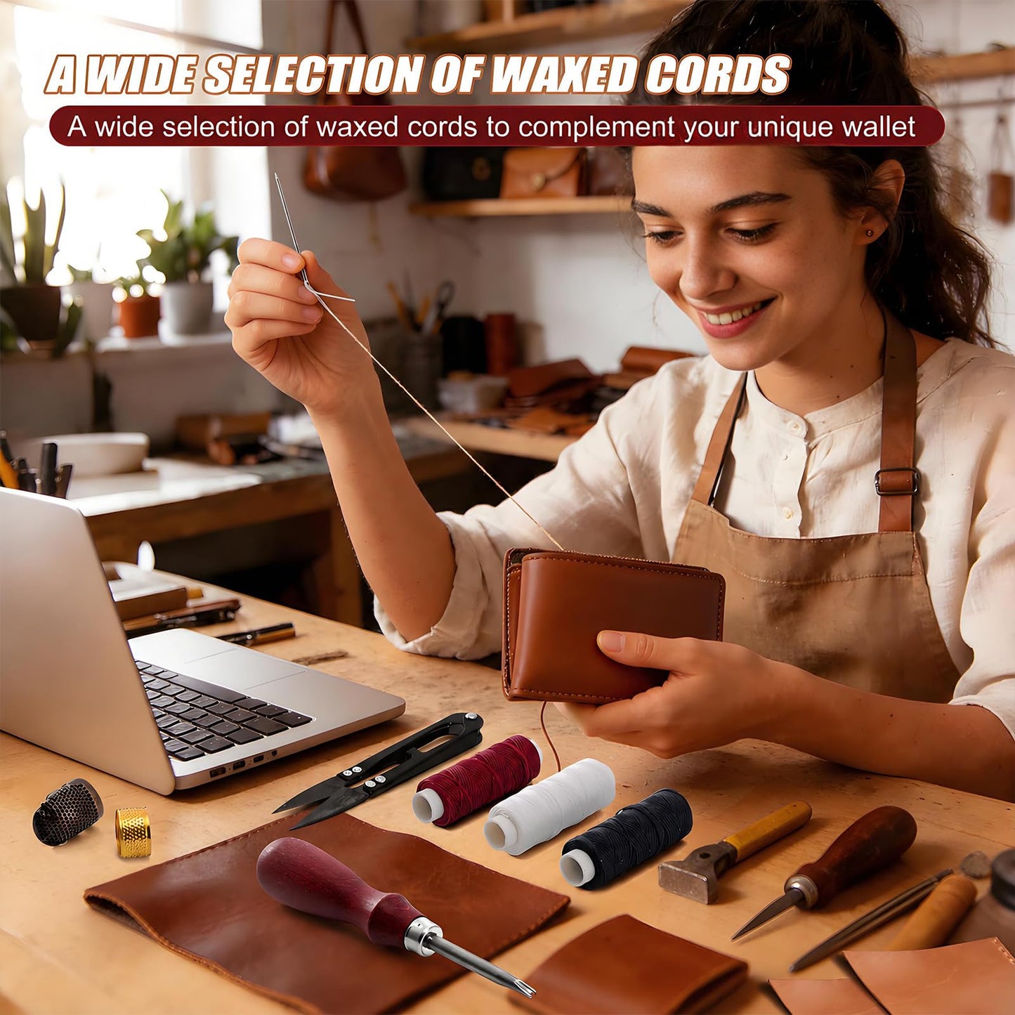 Leather Working Tools-Leather Crafting Kit with Paint Set and Cowhide-Men's Wallet DIY Kit-Birthday Gift for Men,Dad,Boyfriend,Husband-Art and Crafts for Adults-Hobbies for Women and Men