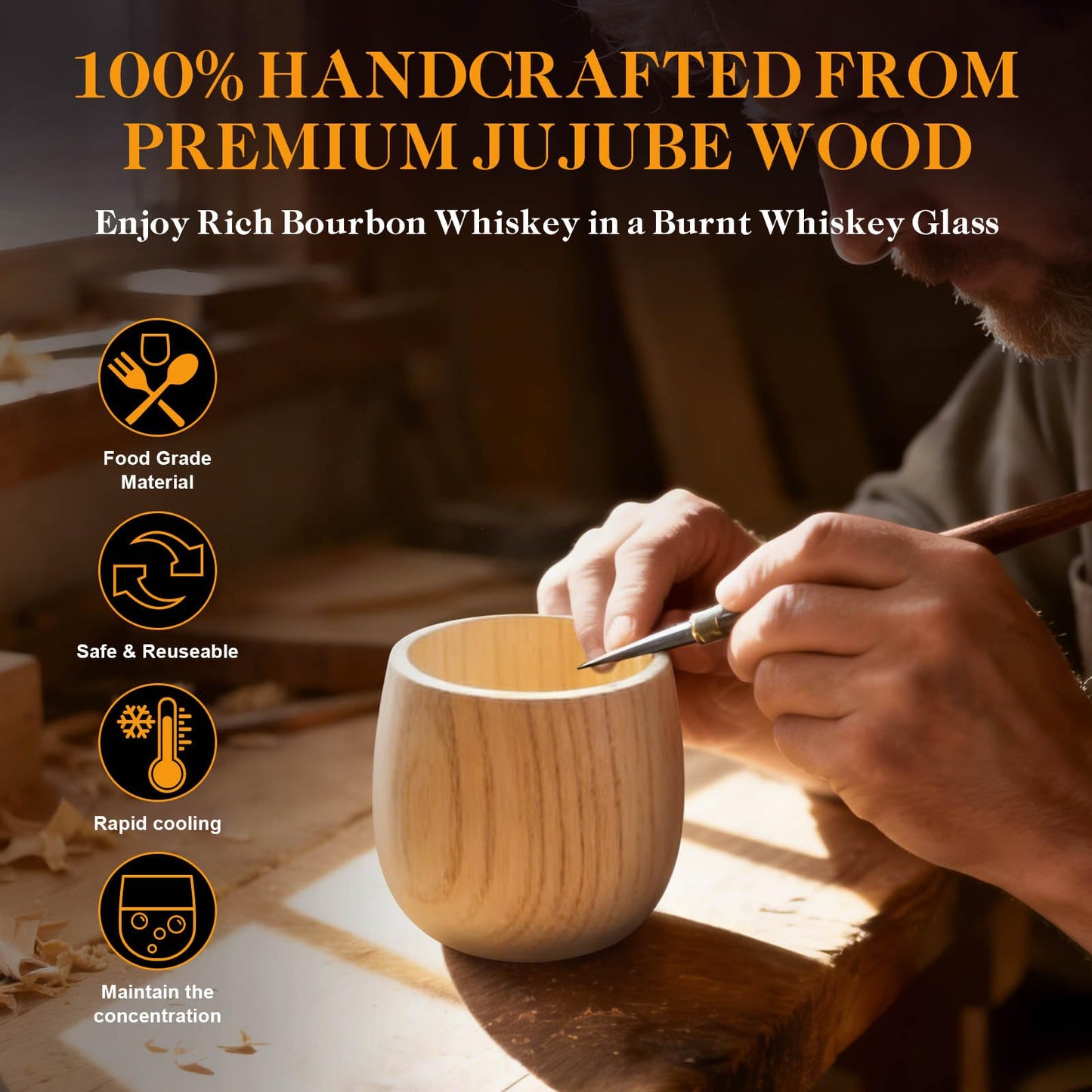 Astonlink Personalized Gifts for Men Husband Dad Boyfriend, Initial Charred Wooden Bourbon Drinking Glass & Whiskey Glasses Gift, Fathers Day Birthday Gifts for Men Dad Husband Brother Him (J)
